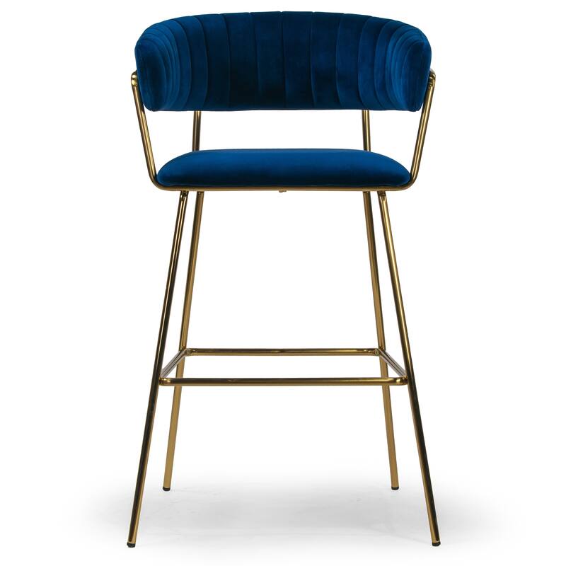 Set of 2 Anya Blue Velvet Barstool with Golden Metal Legs