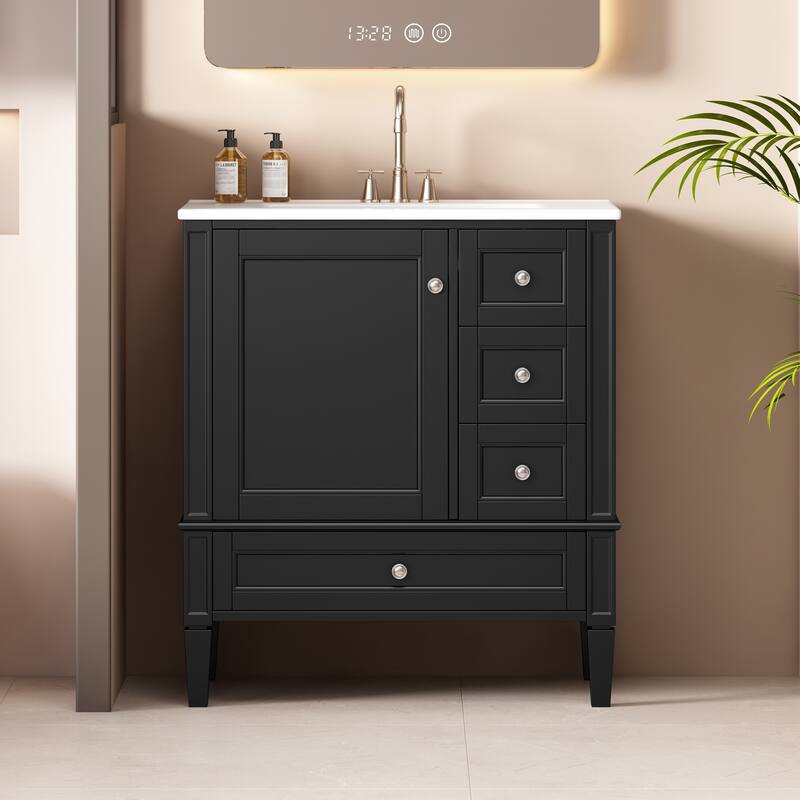 30 Inch Bathroom Vanity with Ceramic Sink Bathroom with 3 Drawers