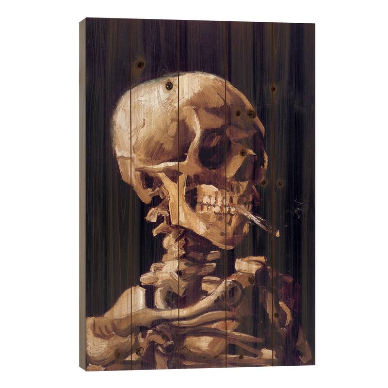 Head Of A Skeleton With Burning Cigarette, c. 1885-1886 Print On Wood by Vincent van Gogh - Multi-Color - 40x26x1.5