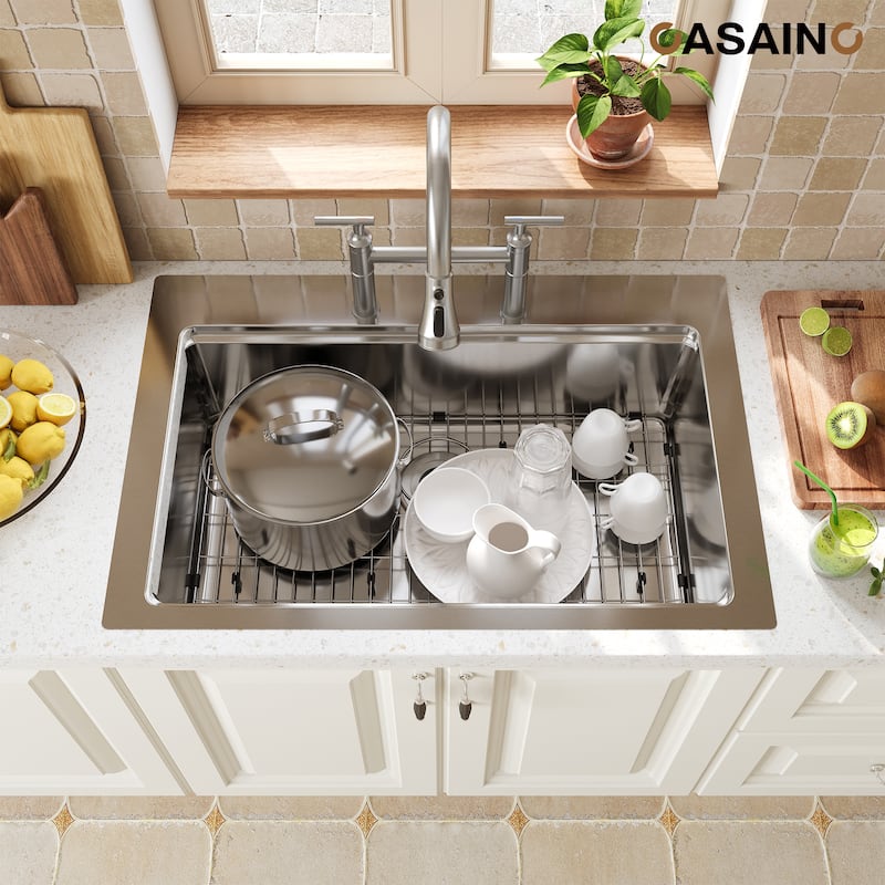 33 in. Drop-in Single Bowl Brushed Stainless Steel Workstation Kitchen Sink with Accessories, cUPC Certified