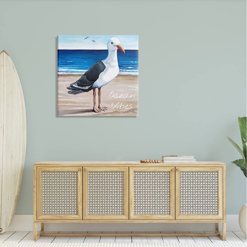 Stupell Ocean Vibes Coastal Seagull Beach Stretched Canvas Wall Art, Design by Elizabeth Tyndall