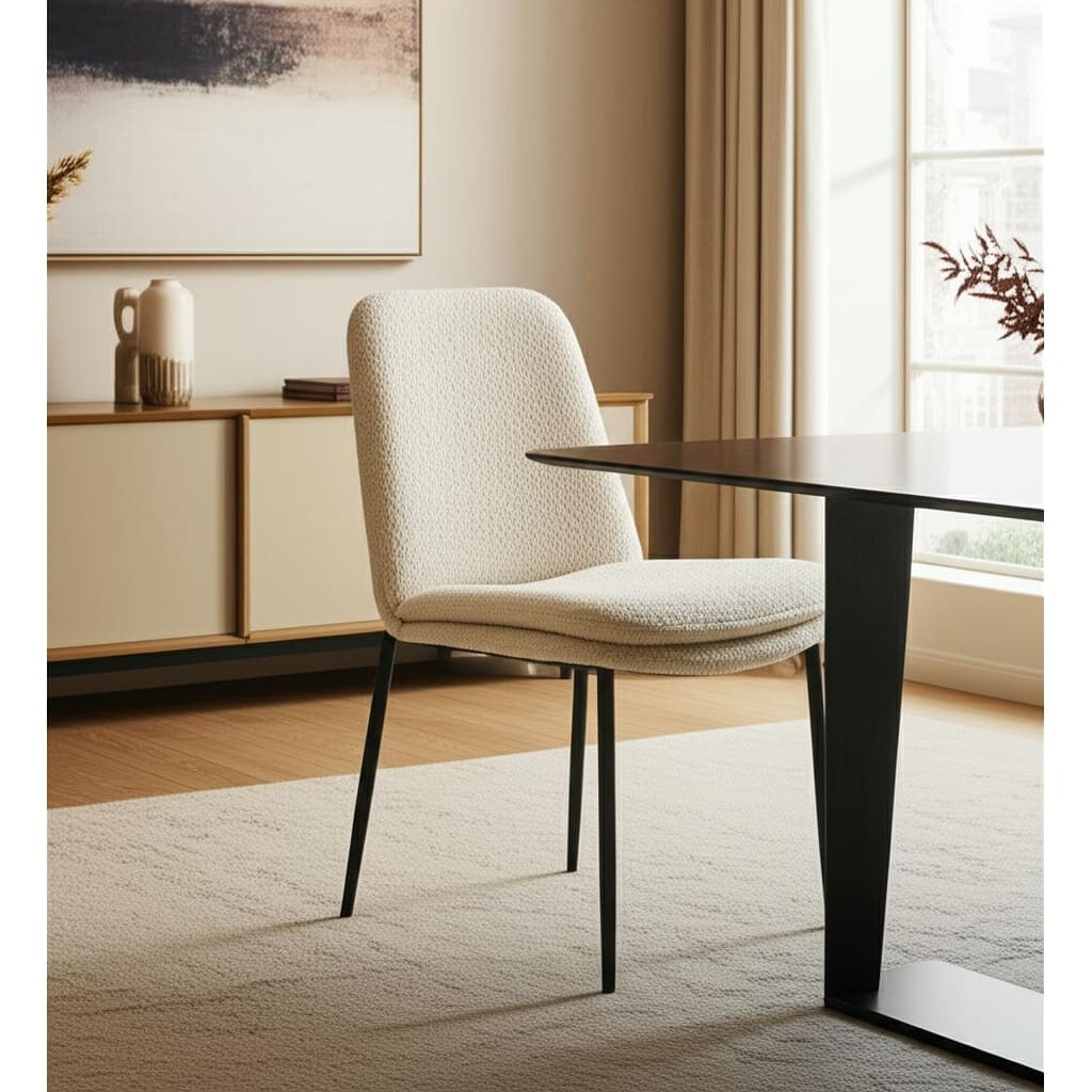 HomeRoots Cream and Black Upholstered Boucle And Metal Dining Side Chair - 19.5 in. x 33.5 in. x 24.5 in.