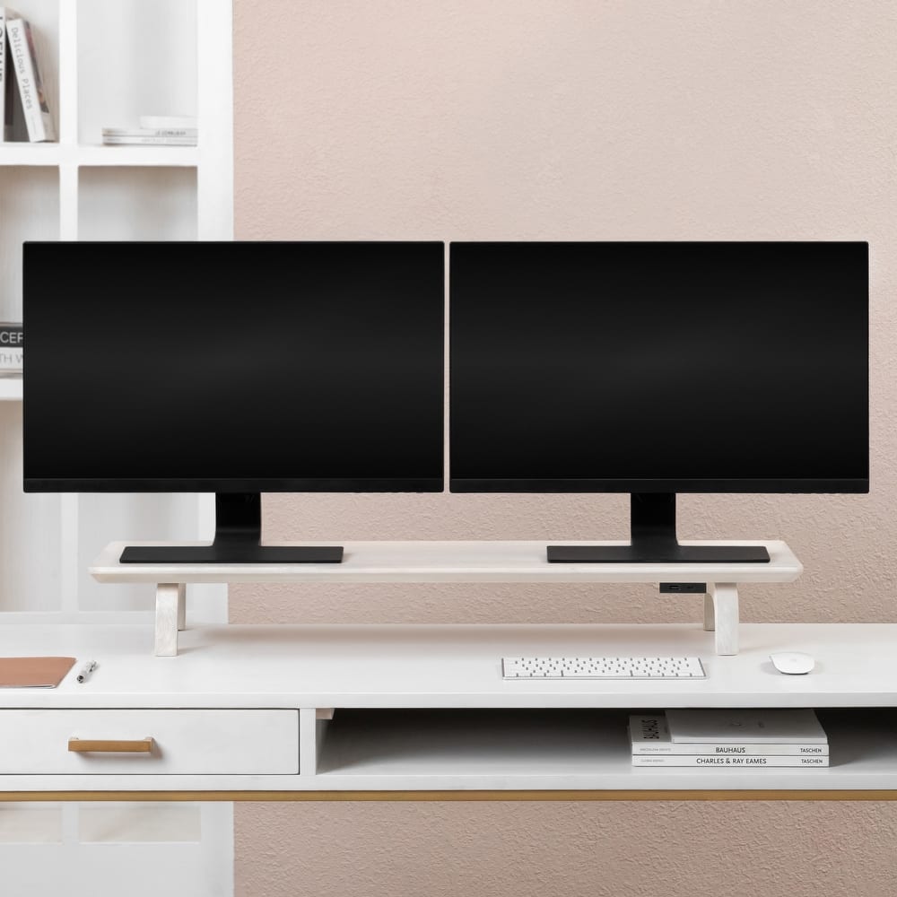 Jani Wood Monitor Stand Riser Desk - Ergonomic Design Stand, Desktop Organizer Table for Home, Office Workspace, Gaming Desk