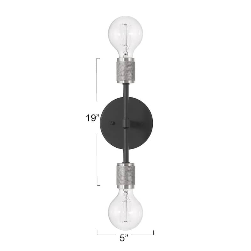 Maxim Metal Exposed 2-Bulb Wall Sconce - 6.4"L x 5.0"W x 19.0"H