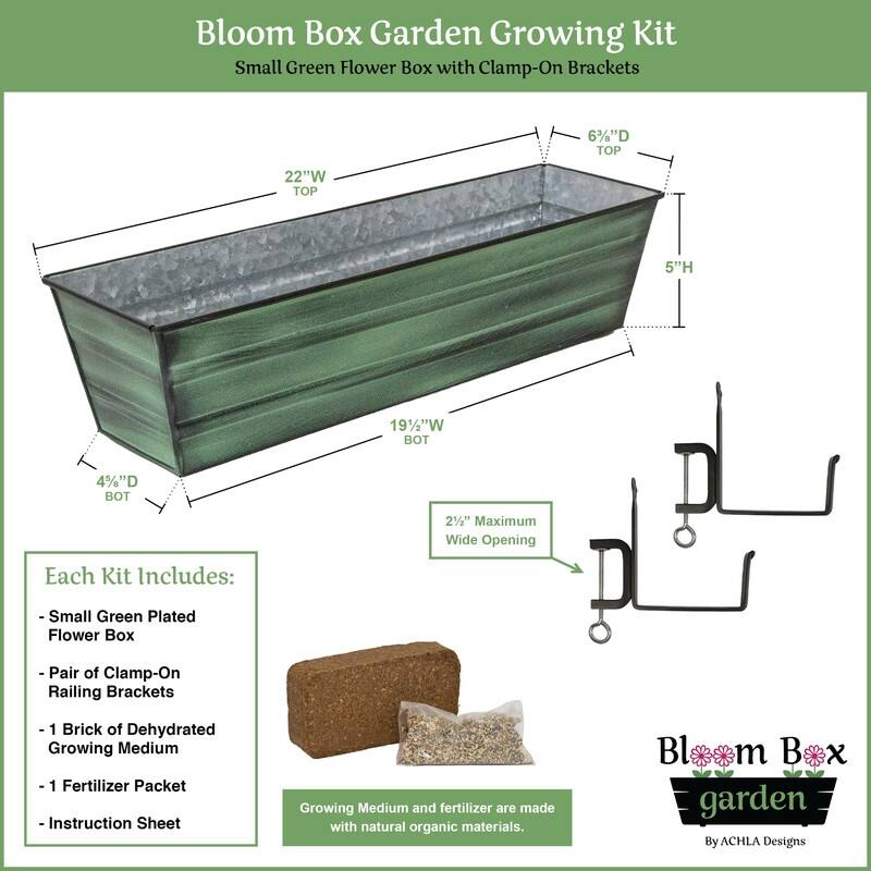 Achla Designs 22" W Galvanized Steel/Wrought Iron Bloom Box Garden Growing Kit With Clamp-On Brackets