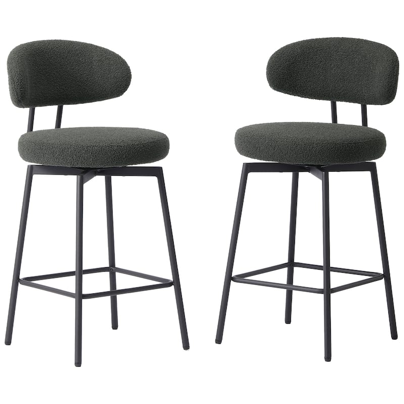 Bayville 27 Inch Faux Shearling Fabric Upholstered Swivel Counter Stool (Set of 2) - Charcoal Gray