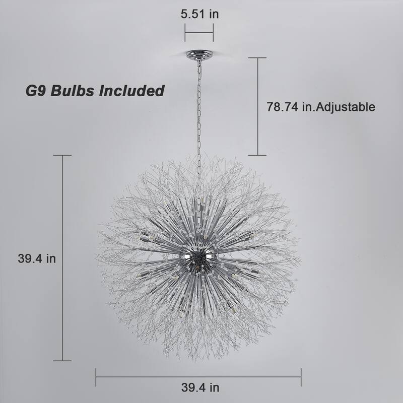 Contemporary 16/20/24/30-Light Glam Oversized Firework Crystal Sputnik Chandelier Dandelion Pendant Light, Includes Bulbs