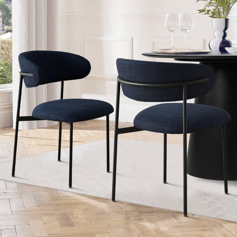 Upholstered Dining Chair With Metal Legs (Set of 2) - Dark Blue