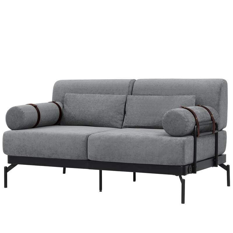 59" 2-Seater Grey Chenille Loveseat Sofa with USB Ports and Cylindrical Armrests