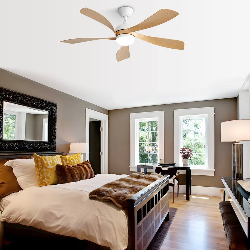 52 Inch Indoor Ceiling Fan With 3 Color Dimmable 5 ABS Blades Remote Control Reversible DC Motor With Led Light