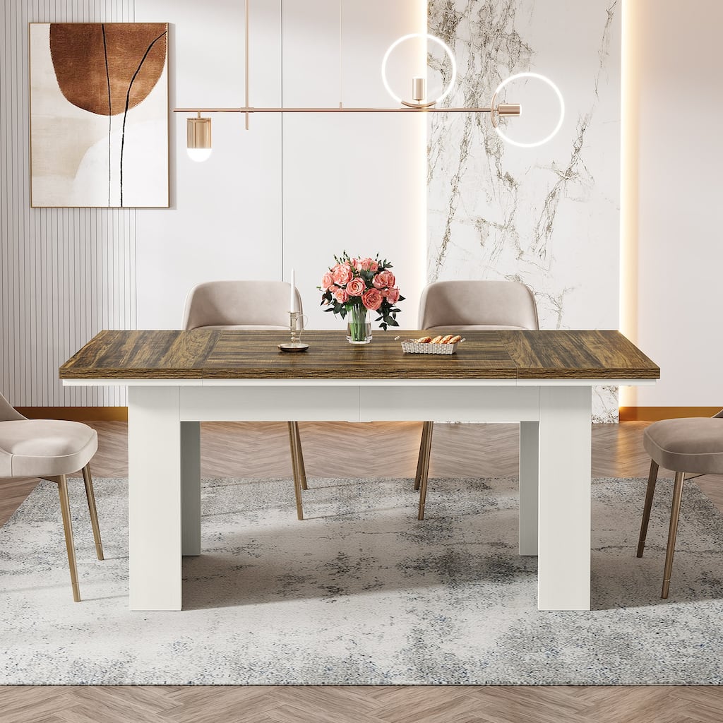 63" Dining Table for 4-6 People, Farmhouse Dining Room Table Rectangle Kitchen Table