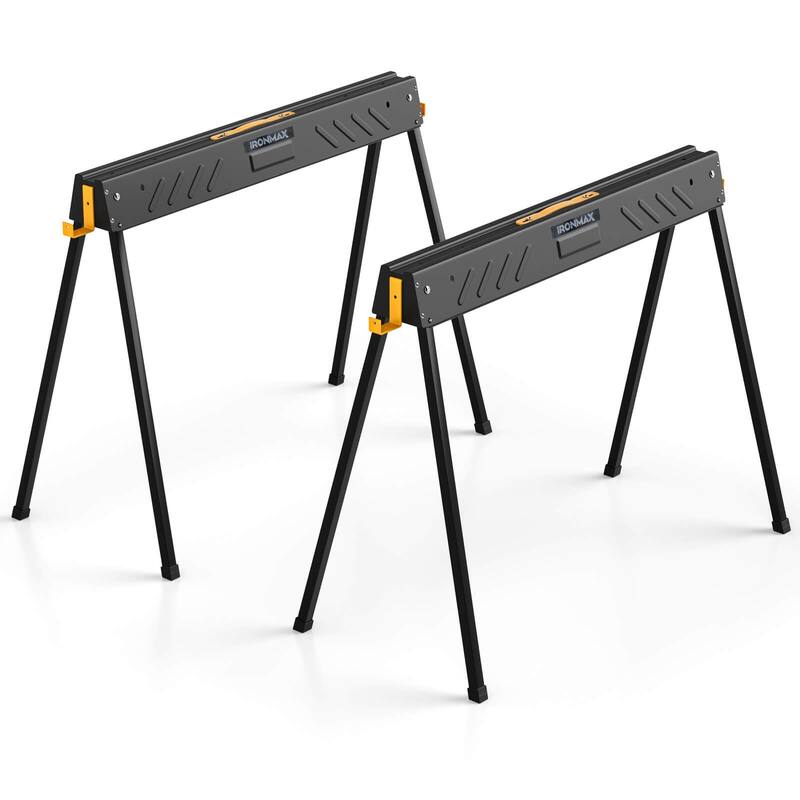 Ironmax 2-Pack Heavy-duty Metal Sawhorses with 2 x 4 Supporting Arms & - See Details - Black