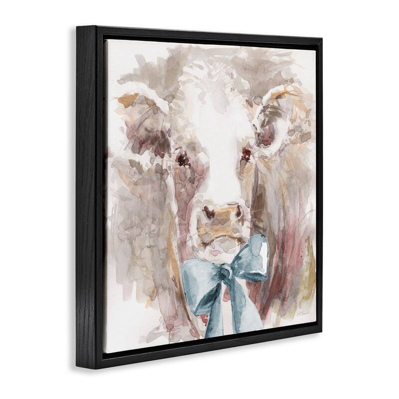 Stupell Soft Abstract Cow & Bow Framed Floater Canvas Wall Art Design By Carol Robinson
