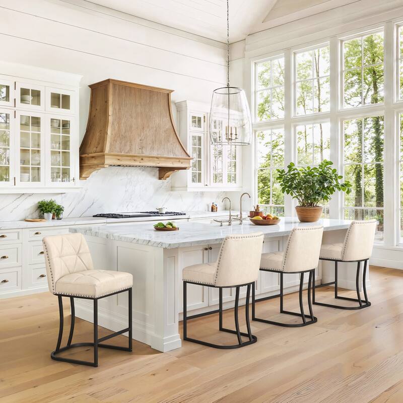 24.8" Bar Stools Set Of 2/3/4 , Modern Counter Stools with Back and Footrest, Counter Height Barstools For Kitchen Island - Apricot ash - Set of 4