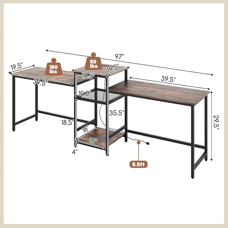 2 Person Outlets Gaming Desk Study Writing Table Workstation
