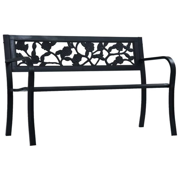 slide 2 of 5, vidaXL Patio Bench 49.2" Black Steel - 49.2" x 20.9" x 30.3"