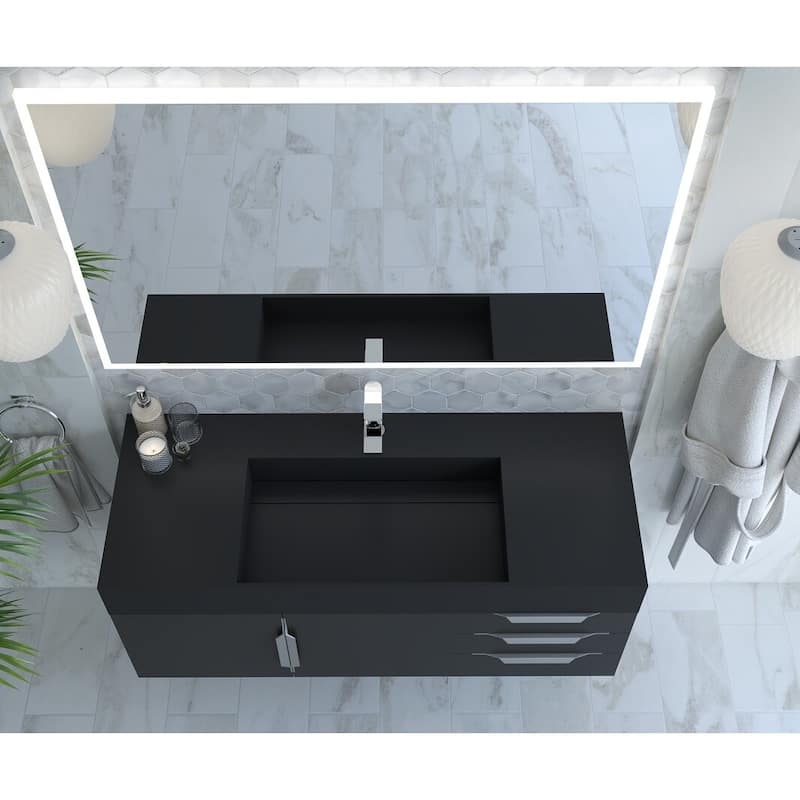 Amazon 48" Wall Mounted Bathroom Vanity Set w/ Black Top