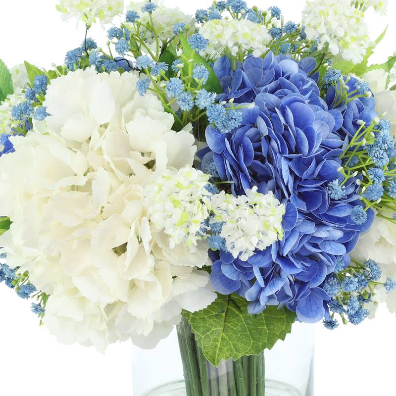 Classic Hydrangea and Baby's Breath Arrangement in Glass Vase