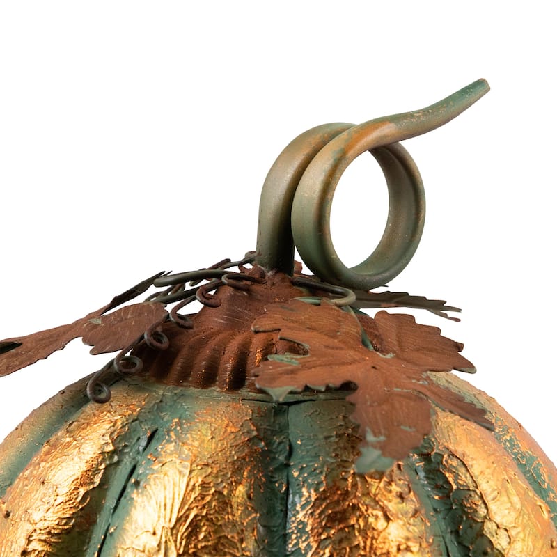 Fall Harvest Faux Copper Patina Metal Pumpkin Decoration - 13" - Bronze