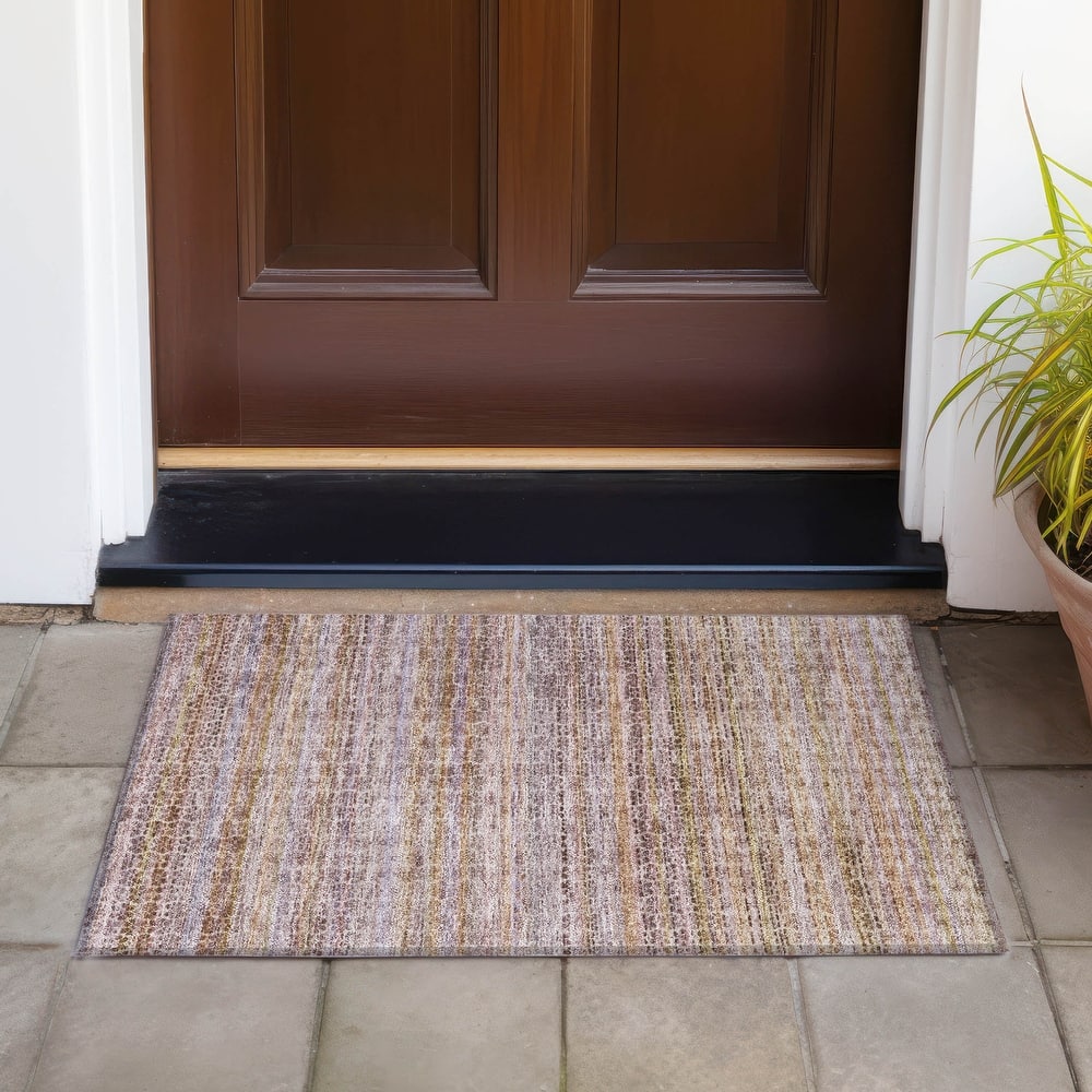 Machine Washable Indoor/Outdoor Transitional Striped Chantille Rug