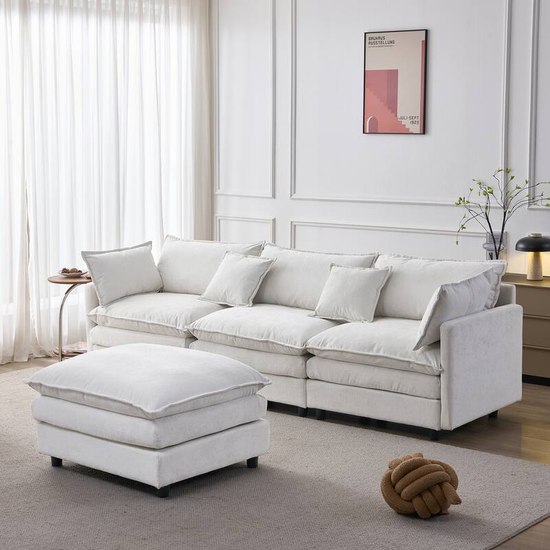 L Shaped Modular Sectional Sofa, Comfy Chenille Deep Seat Cloud Sofa, Upholstered 3 Seat Sofa with Removable Ottoman