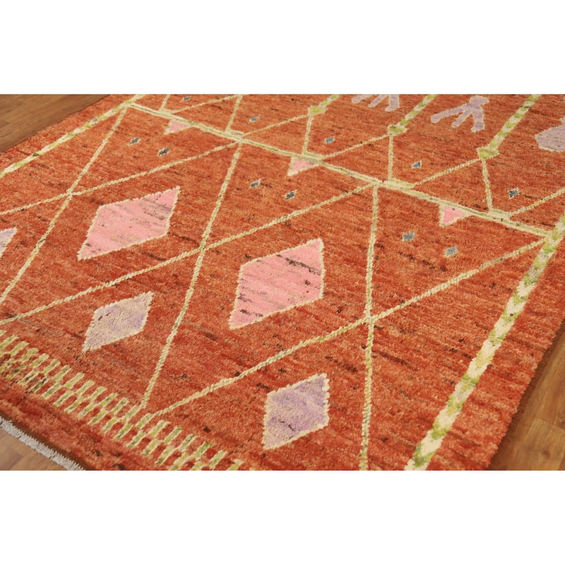 Moroccan Oriental Area Rug Handmade Geometric Wool Carpet - 6'9" x 9'9"