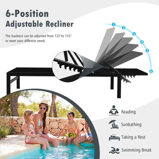 6-Position Chaise Lounge Chairs with Rustproof Aluminium Frame - 60.5"-78" x 25" x 39.5"-25.5" (L x W x H)
