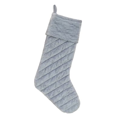 National Tree Company 19 in. HGTV Home Collection Quilted Velvet Stocking, Silver - 10in