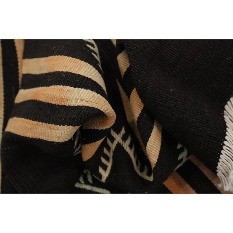 Hand Woven Oriental 100% Wool Carpet Southwestern Tribal Black Kilim Runner Rug - 11' 9'' X 3' 2''
