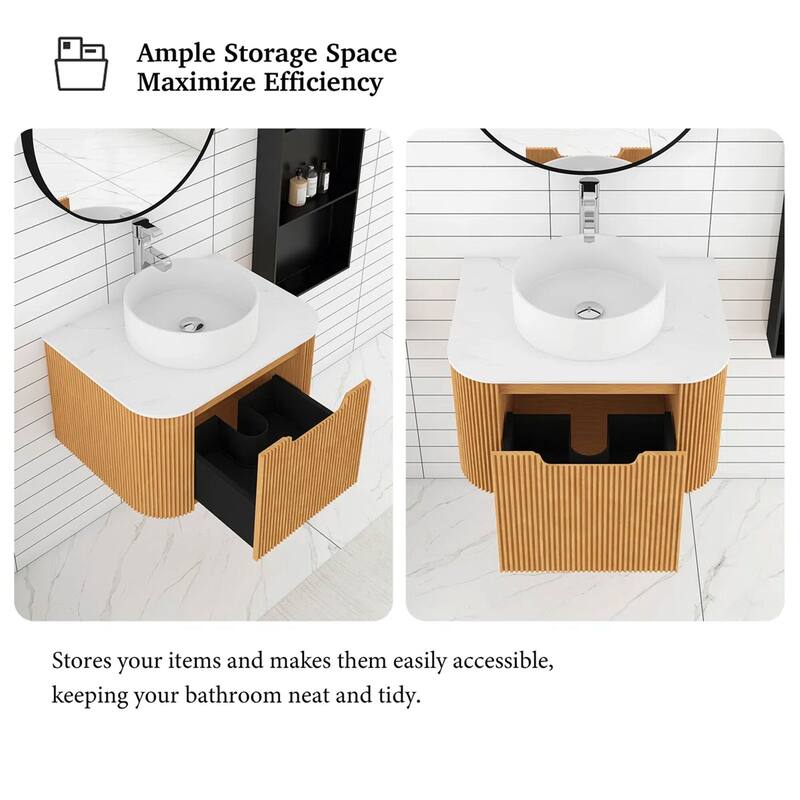 Wall-Mounted Bathroom Vanity with White Round Ceramic Sink