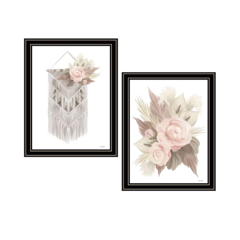 Trendy Decor 4U "Bohemian Macrame & Floral Arrangement" Printed Framed Wall Art by House Fenway - Black - 14 x 18