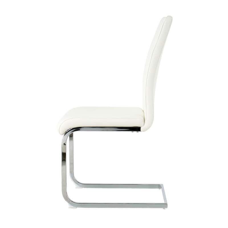 Modern Dining Room Chairs with Faux Leather Padded Seat and Chrome Metal Legs（Set of 2）