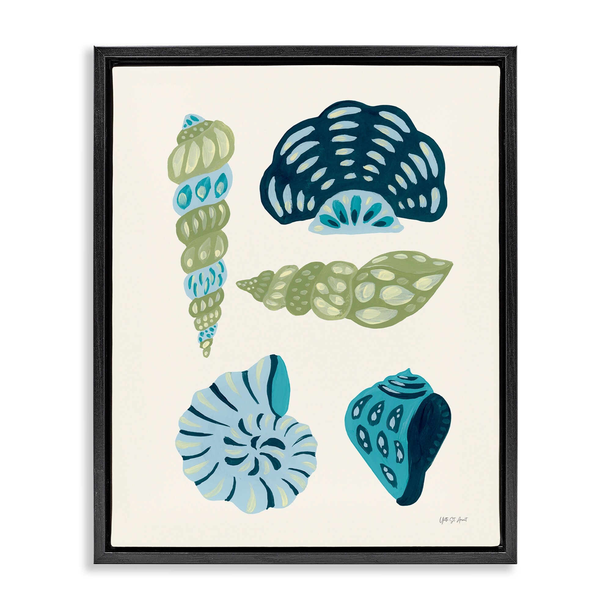 Stupell Blue Shell Collection Framed Floater Canvas Wall Art Design By Yvette St. Amant