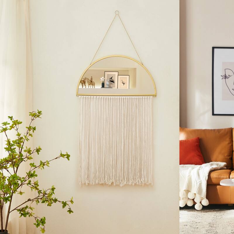 Glitzhome Regency Modern/Boho Metal Semi-moon Specialty Wall Mirror With Tassels Drawing Room Bedroom Decor