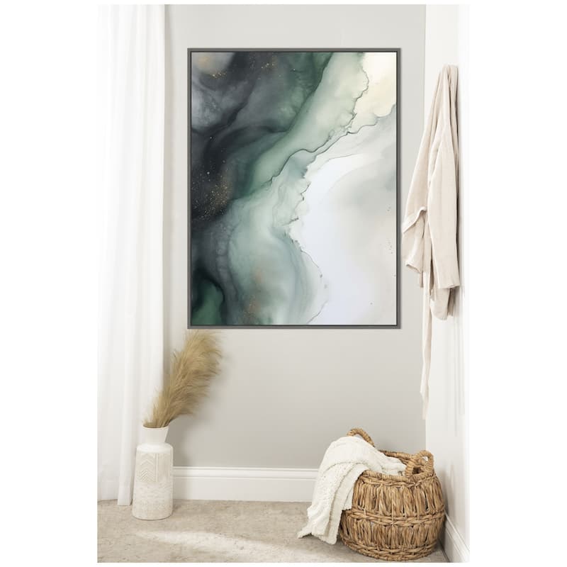 Kate and Laurel Sylvie Green Wave Framed Canvas by Amy Lighthall