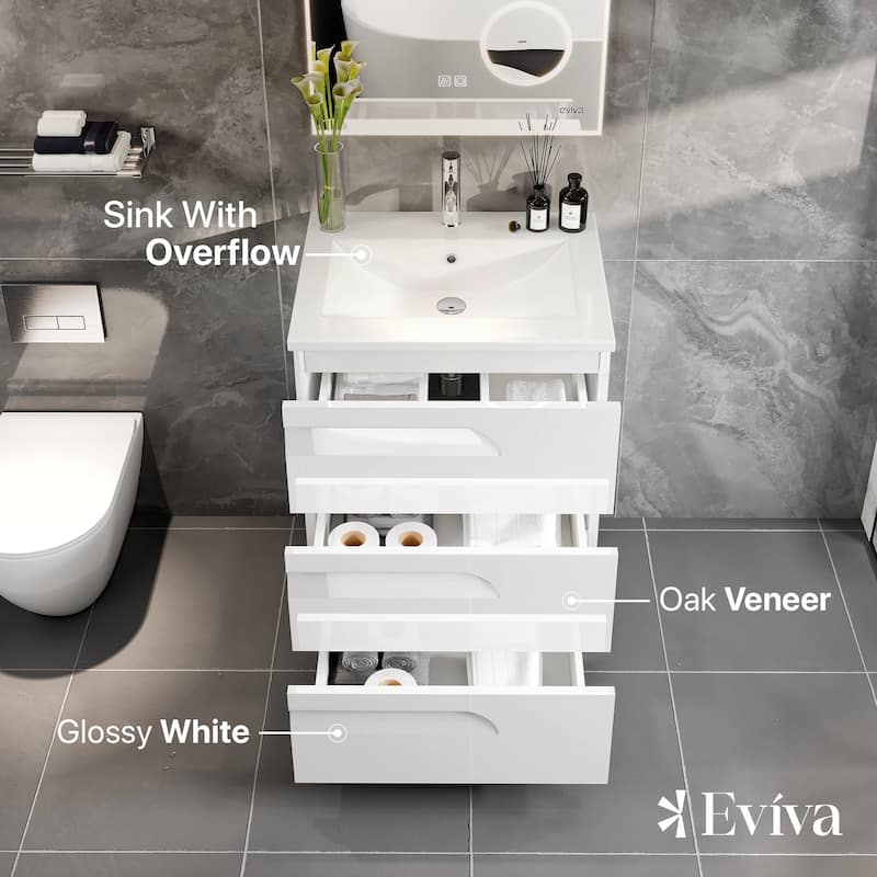 Joy 24"W WH Freestanding Bath Vanity with Porcelain Top & Integrated Sink