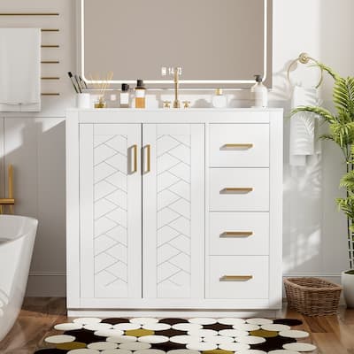 GDFStudio 36'' Bathroom Vanity with Ceramic Sink,Freestanding Vanity Set with 3 Drawers& Soft Closing Doors