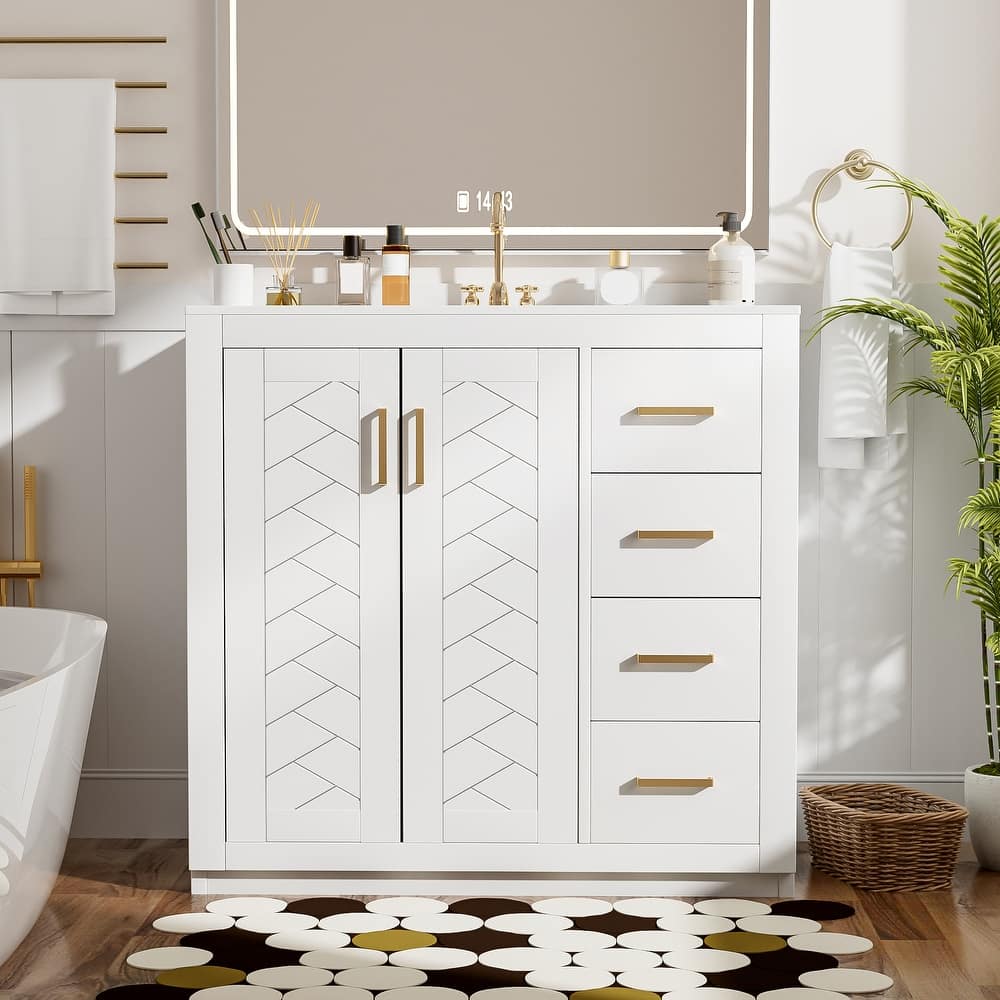 GDFStudio 36'' Bathroom Vanity with Ceramic Sink,Freestanding Vanity Set with 3 Drawers& Soft Closing Doors