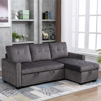 77"Reversible Sectional Storage Sleeper Sofa Bed,L-Shape 2 Seat Sectional Chaise With Storage,for Living Room