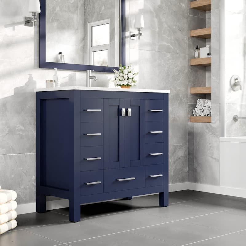 Eviva Hampton 36"W x 18"D Bath Vanity with Carrara Quartz Top