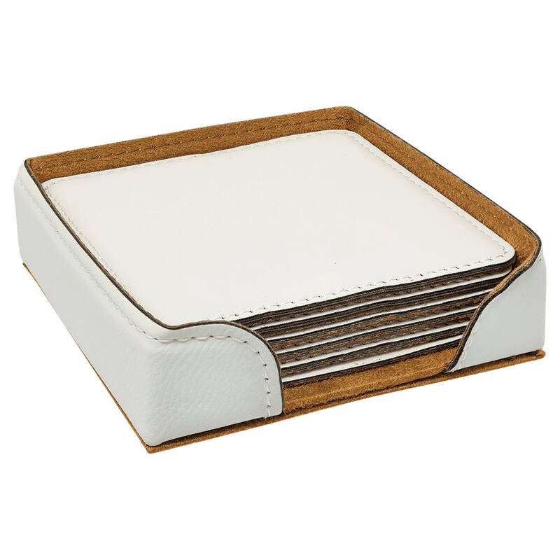 White Vegan Leather Coaster - Set of 6 - square white