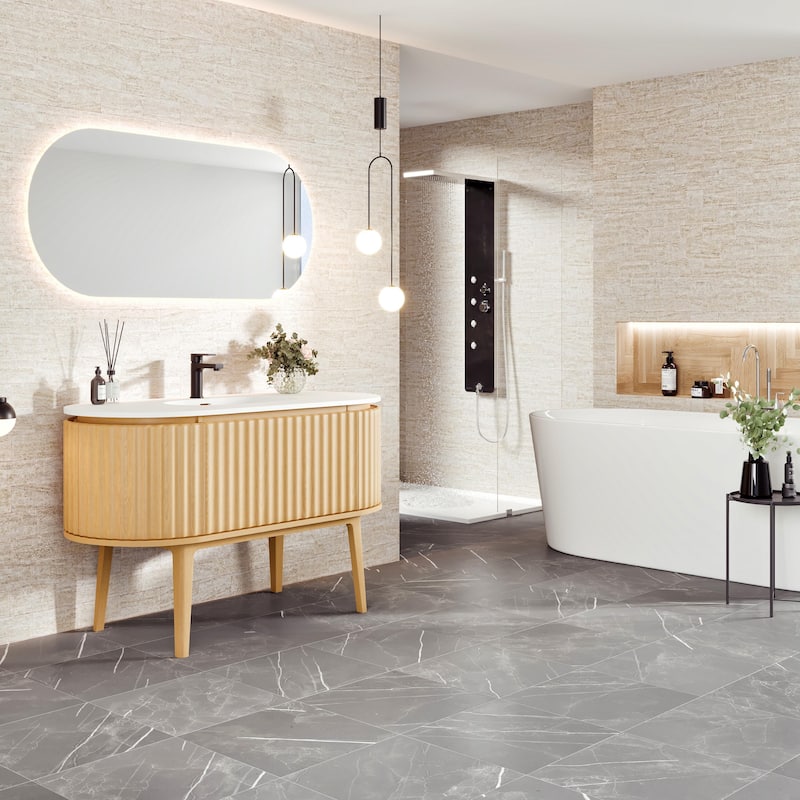Haven 48"W Oak Freestanding Vanity with Solid Surface Integrated Sink Top