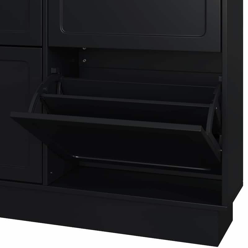 Modern Elegant Narrow Tipping Bucket Shoe Cabinet with 6 Flip Drawers