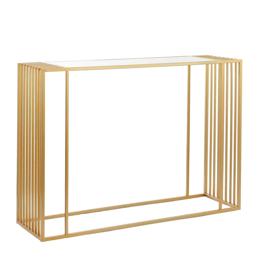 Metal Geometric Console Table with Mirrored Glass Top - Gold - Roche River Decor - 13"W x 44"L x 31"H