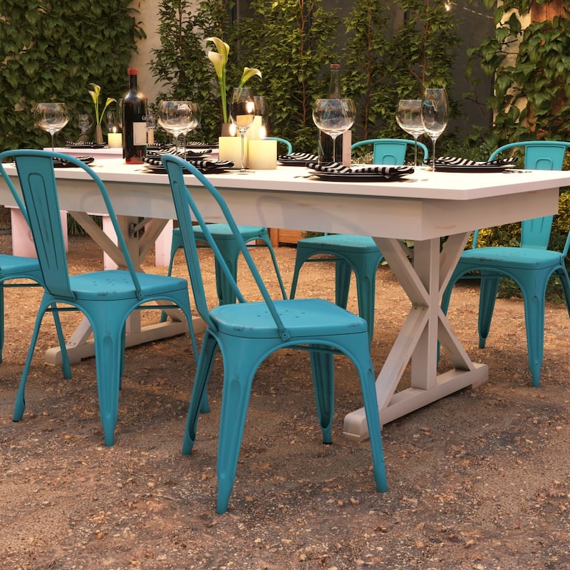 Distressed Metal Indoor-Outdoor Stackable Chair - Kitchen Furniture