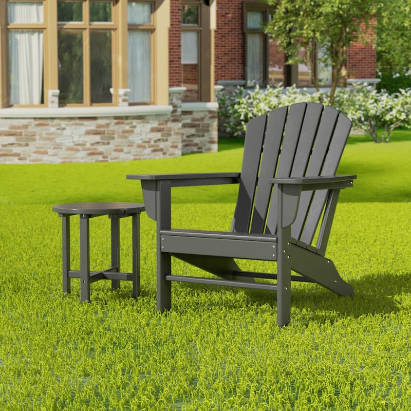 Altura Outdoor Eco-Friendly All Weather Adirondack Chair with Side Table (2-Piece Set) - Gray