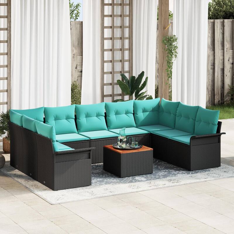 vidaXL 10 Piece Garden Sofa Set with Cushions - 113.8×73.8×27.2 - Black