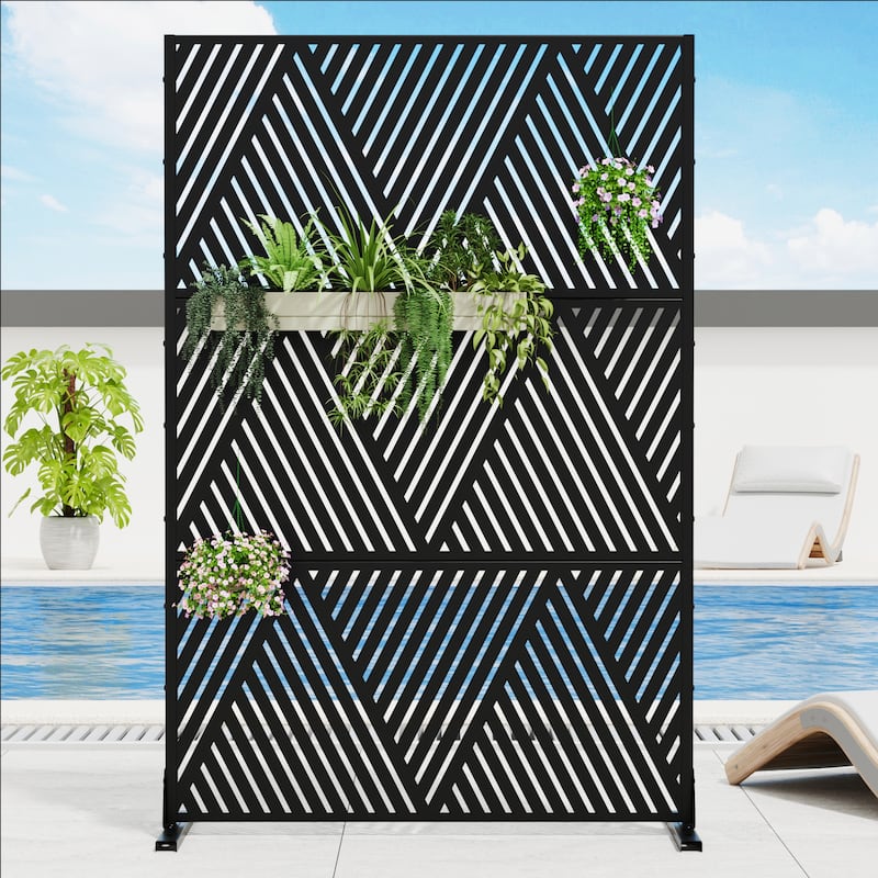 Dovelina 6ft.Outdoor Freestanding Metal Privacy Screen Decorative Garden Fence - 72"x47" - Black3