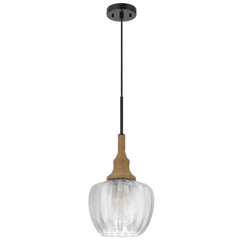 Pendant Light - 60W Glass Shade with Burlap Rope Accent - Farmhouse Lighting Fixture - 21