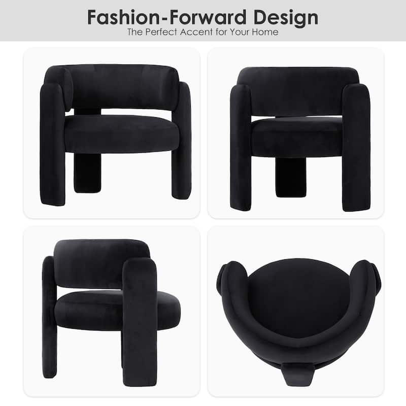 Modern Velvet Barrel Accent Chair - 3-Leg Design for Living Room, Bedroom